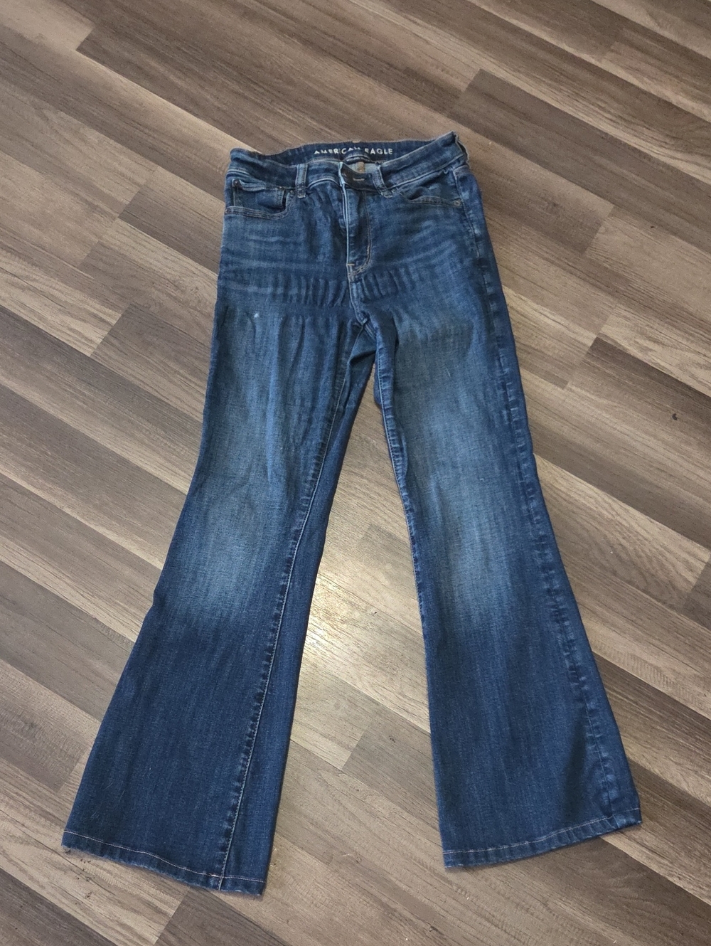 American Eagle Outfitters Dark Blue Flare Jeans Size 2 Inseam 30 Stretch